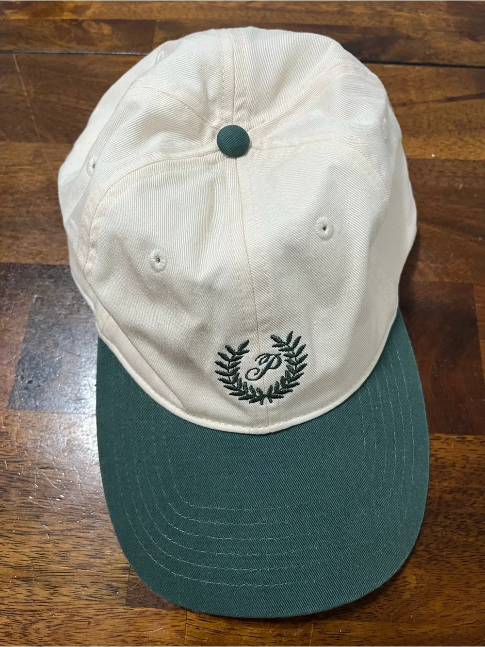 PINK Victoria's Secret Cream & Dark Green Two-Tone Baseball Cap